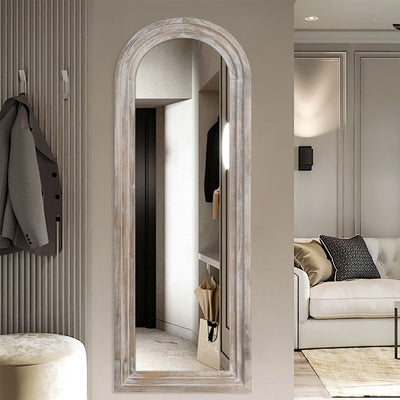 Miroir rustique en bois vieilli Dovelina, miroir de sol pleine longueur