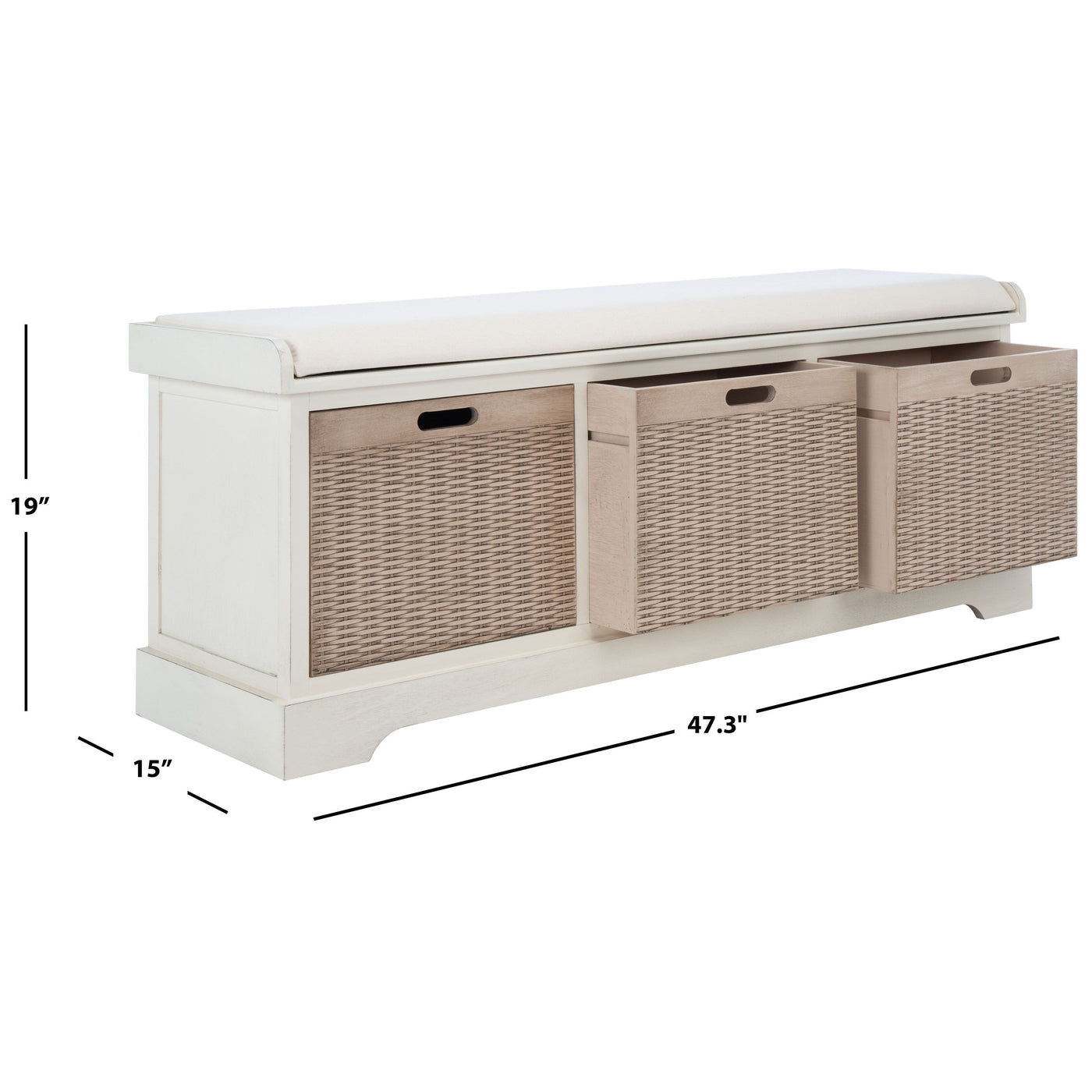 Banc de rangement à 3 tiroirs avec coussins SAFAVIEH Fiorello - 47,3 L x 15 L x 19 H - 47 L x 15 P x 19 H