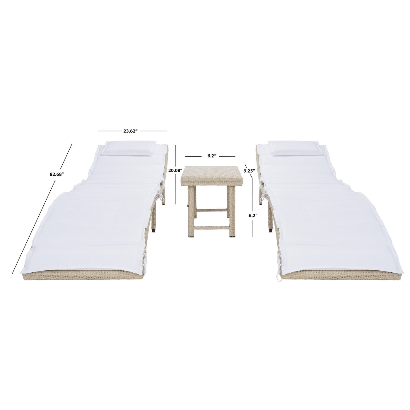 Ensemble de chaises longues d'extérieur Blaguna 3 pièces SAFAVIEH - 83 L x 20 P x 24 H