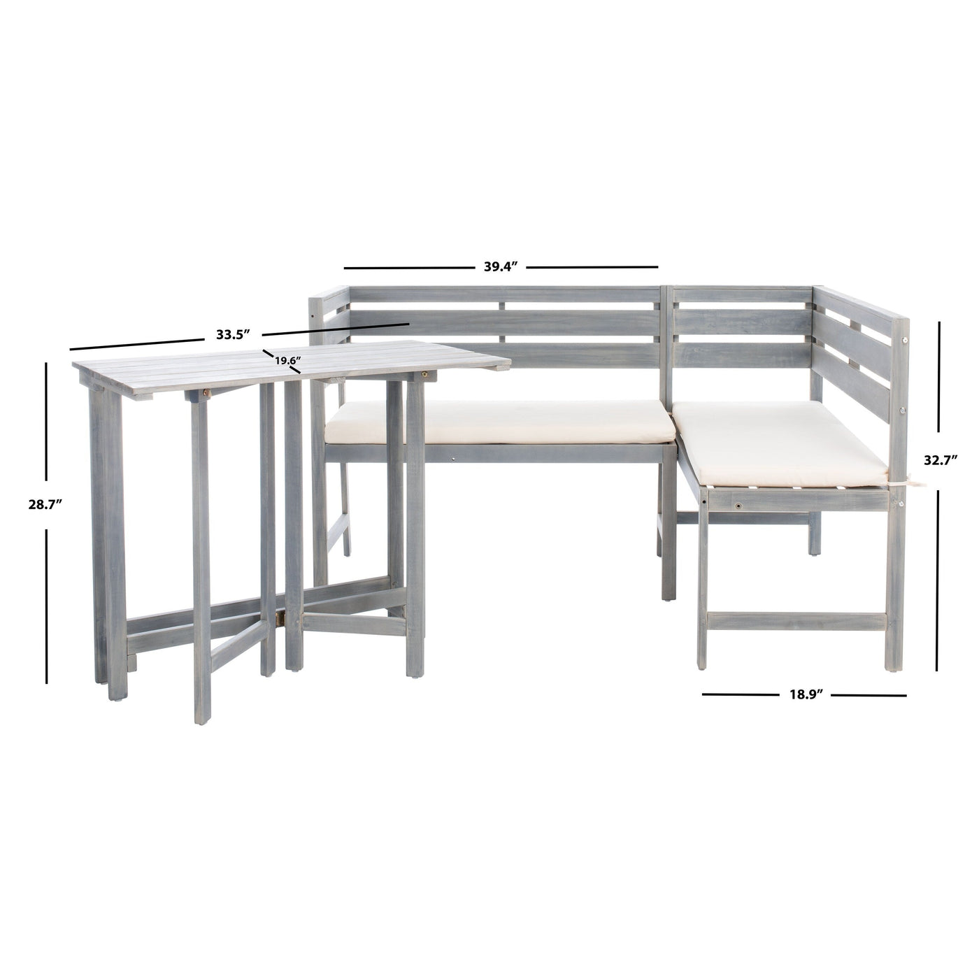 Ensemble de salon d'angle d'extérieur Kenna 3 pièces pour balcon SAFAVIEH - 39 L x 19 P x 33 H