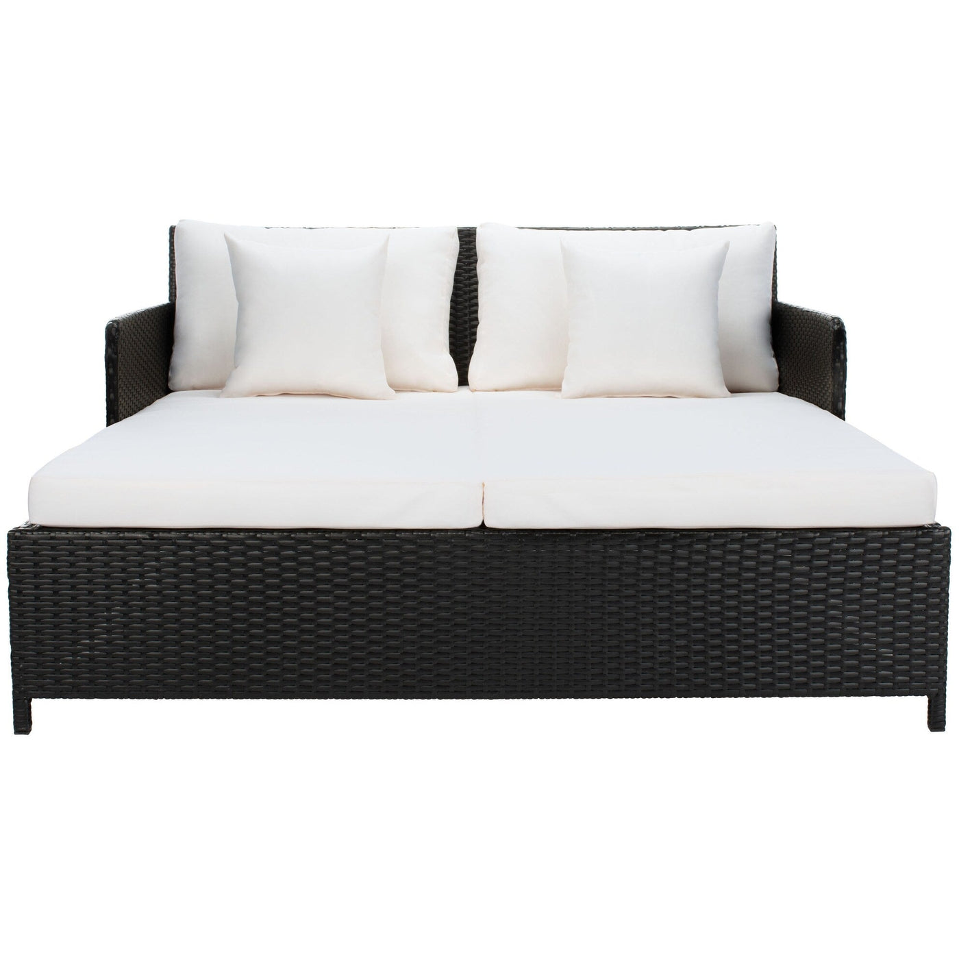 Lit de repos d'extérieur SAFAVIEH Taniyah en osier avec oreiller et coussins - 53 L x 28 P x 62 H