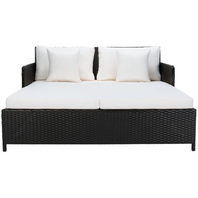 Lit de repos d'extérieur SAFAVIEH Taniyah en osier avec oreiller et coussins - 53 L x 28 P x 62 H