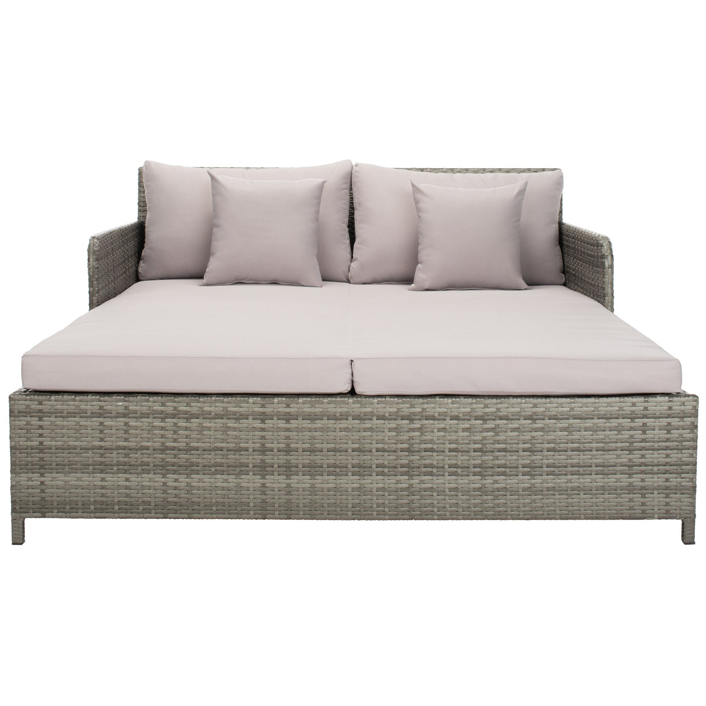 Lit de repos d'extérieur SAFAVIEH Taniyah en osier avec oreiller et coussins - 53 L x 28 P x 62 H