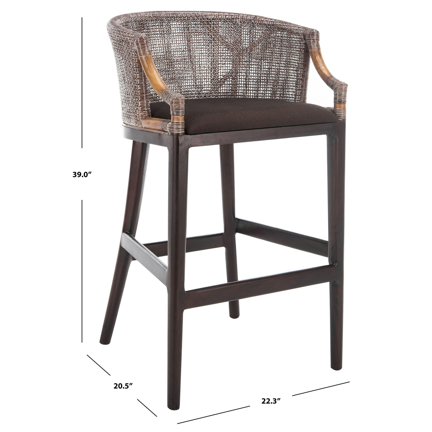 Tabouret de bar en rotin SAFAVIEH Virona de 76 cm (22,3 po l x 20,5 po l x 39 po H)