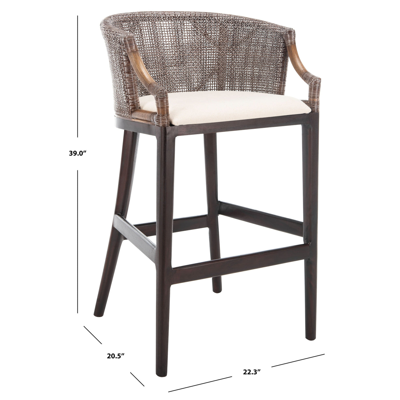 Tabouret de bar en rotin SAFAVIEH Virona de 76 cm (22,3 po l x 20,5 po l x 39 po H)
