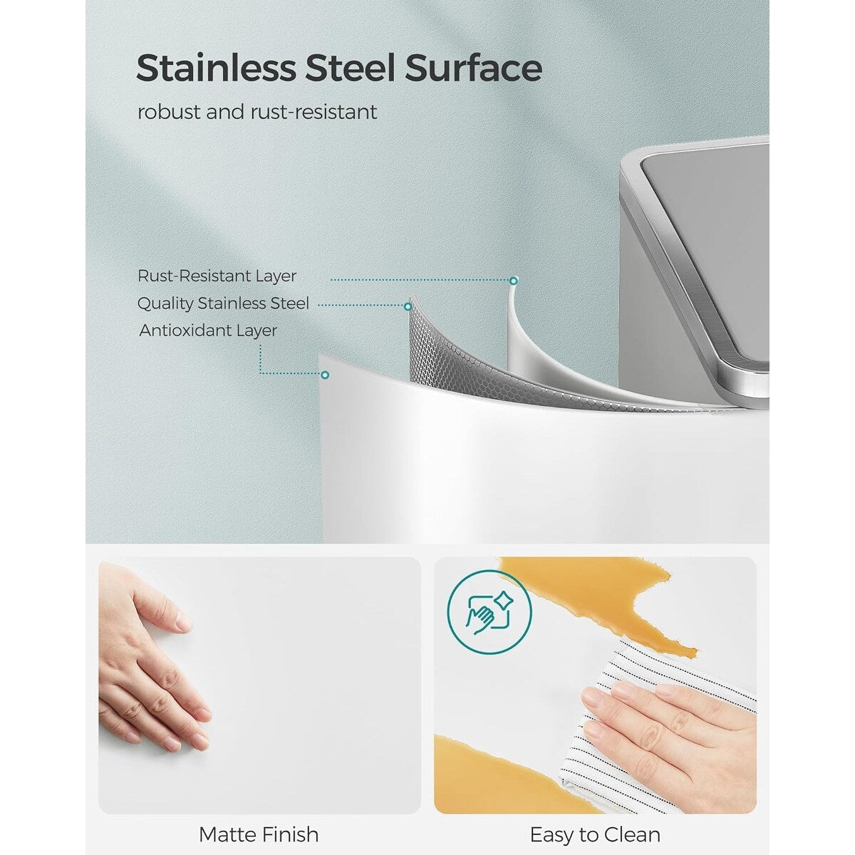 Poubelle double SONGMICS, 2 x 8 gallons, acier inoxydable