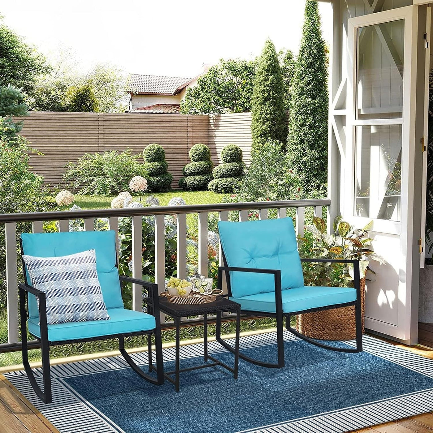 Ensemble bistrot à bascule d'extérieur en métal noir SUNCROWN 3 pièces