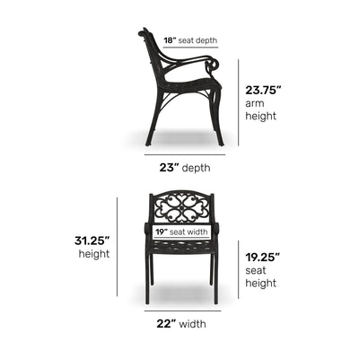 Ensemble de salle à manger d'extérieur en aluminium bronze Sanibel 7 pièces avec table à manger ovale de 72 pouces et six fauteuils par Homestyles