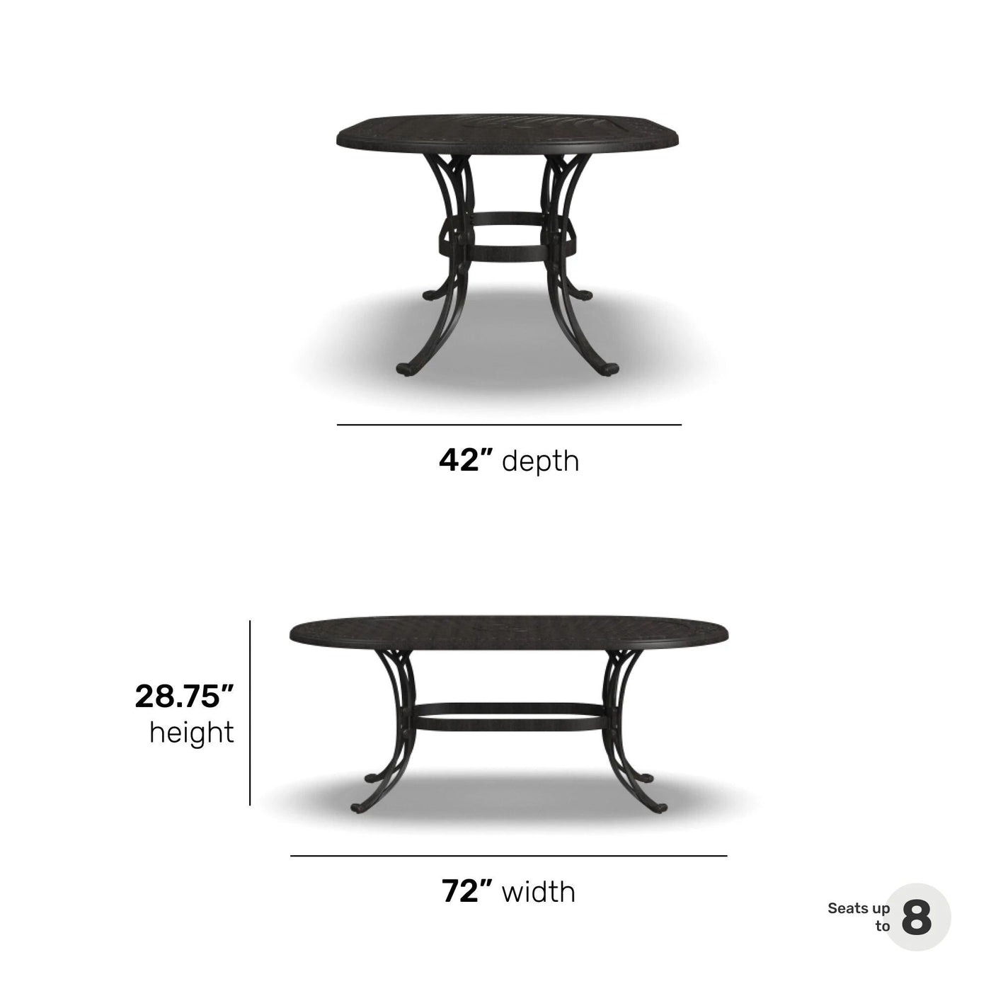 Ensemble de salle à manger d'extérieur en aluminium bronze Sanibel 7 pièces avec table à manger ovale de 72 pouces et six fauteuils par Homestyles