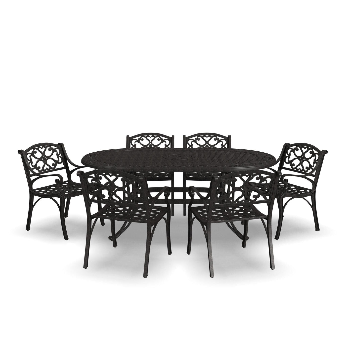 Ensemble de salle à manger d'extérieur en aluminium bronze Sanibel 7 pièces avec table à manger ovale de 72 pouces et six fauteuils par Homestyles