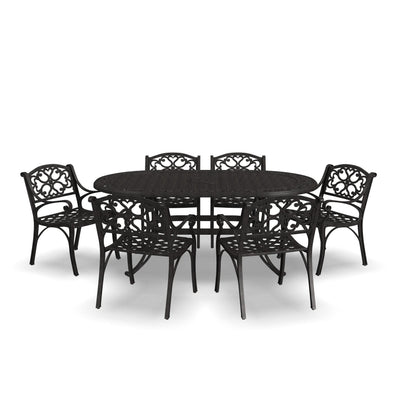 Ensemble de salle à manger d'extérieur en aluminium bronze Sanibel 7 pièces avec table à manger ovale de 72 pouces et six fauteuils par Homestyles