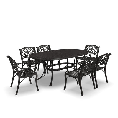 Ensemble de salle à manger d'extérieur en aluminium bronze Sanibel 7 pièces avec table à manger ovale de 72 pouces et six fauteuils par Homestyles