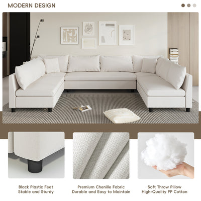 Canapé sectionnel, ensemble de canapé réversible en chenille en forme de U, combinaison libre, canapé convertible surdimensionné 8 places