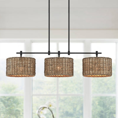 Lustre linéaire noir Sedgy à 3 lumières pour îlot de cuisine de style ferme - 41 W