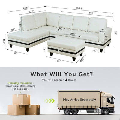 Ensemble de canapés de salon 3 pièces en cuir synthétique semi-PU