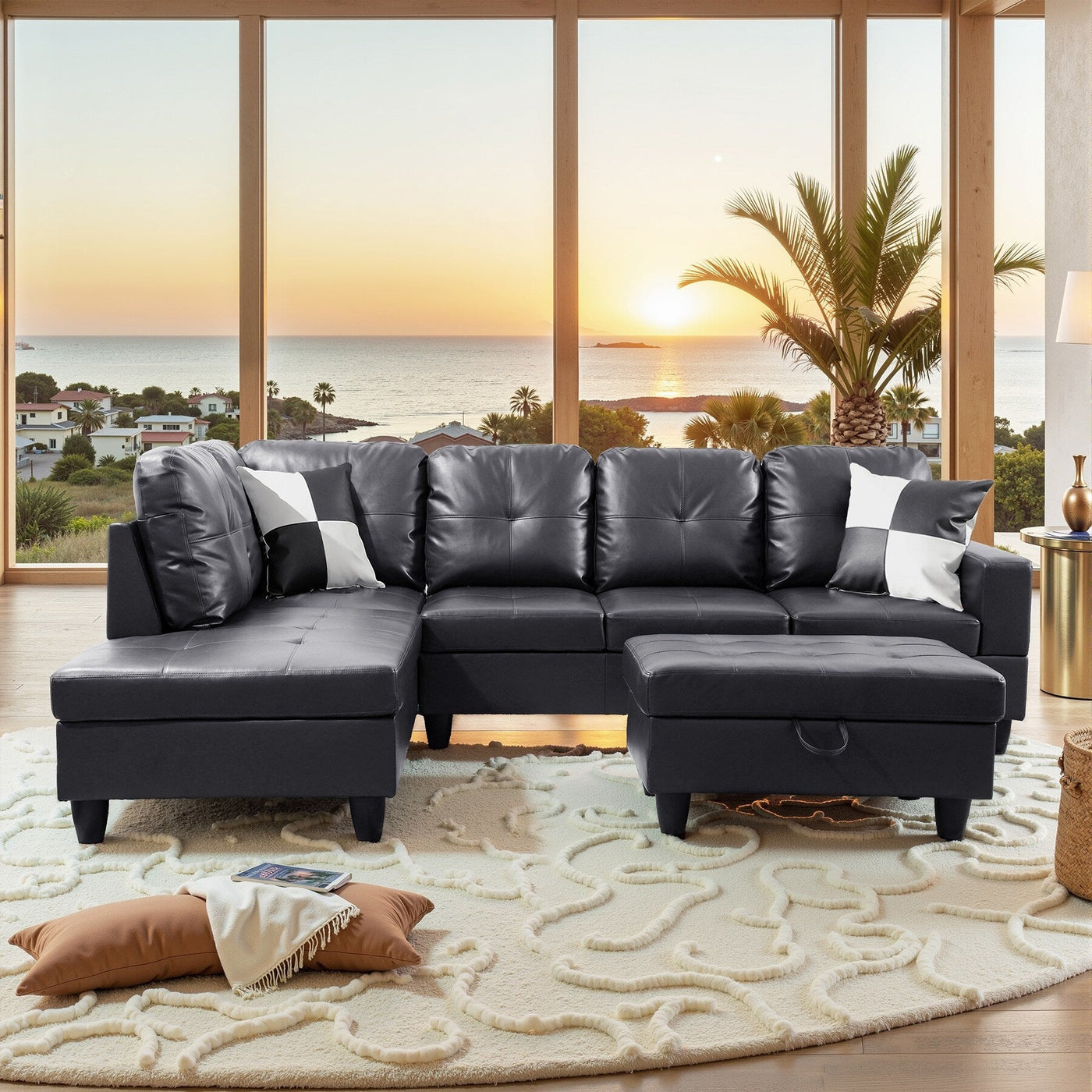 Ensemble de canapés de salon 3 pièces en cuir synthétique semi-PU