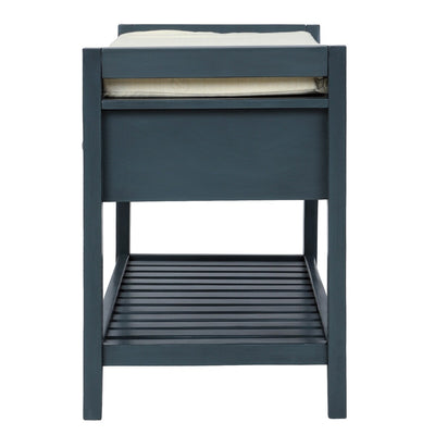 Étagère à chaussures avec assise rembourrée et tiroirs, banc de rangement polyvalent, bleu marine antique - 39 L x 14 l x 19,8 H