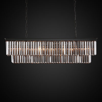Lustre contemporain en cristal gris fumé et noir de 47 po, luminaire suspendu linéaire à deux niveaux pour îlot de cuisine et salle à manger