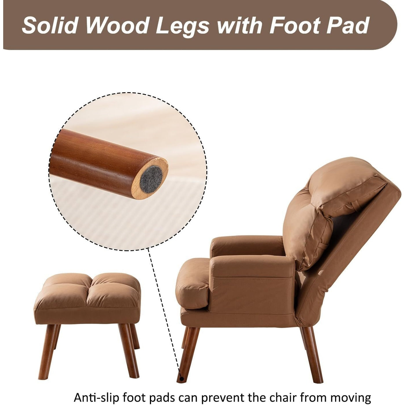 Fauteuil de salon décontracté en tissu doux avec dossier et pieds réglables