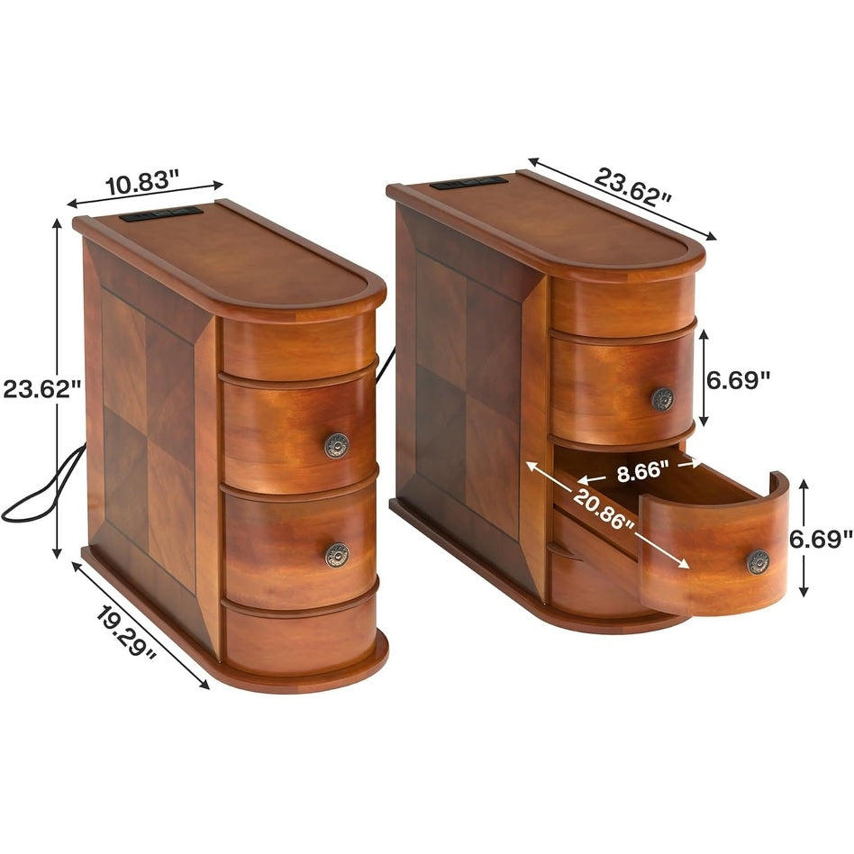 Table d'appoint étroite à deux tiroirs en bois massif
