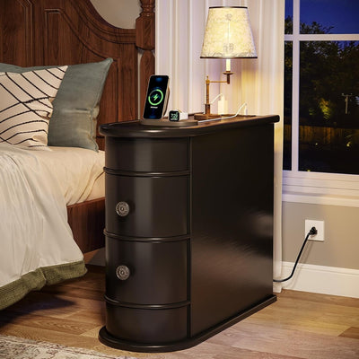 Table d'appoint étroite à deux tiroirs en bois massif