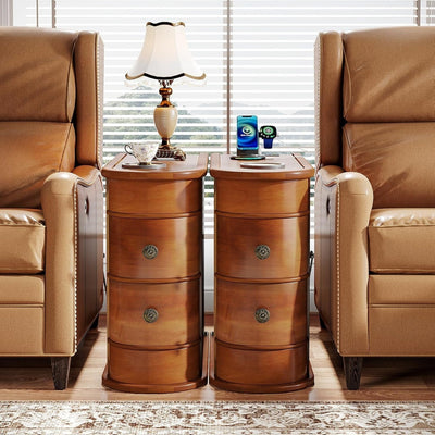 Table d'appoint étroite à deux tiroirs en bois massif