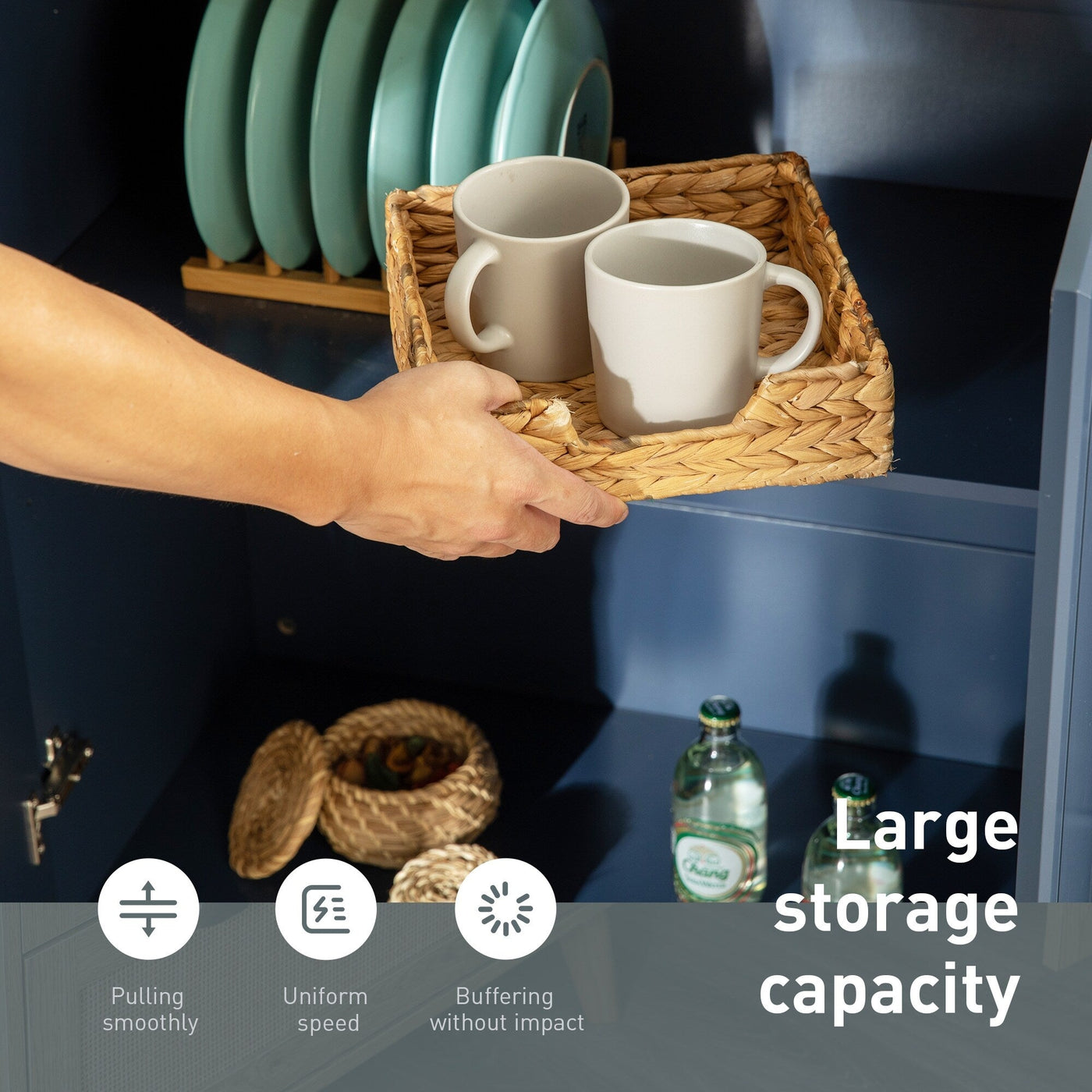 Desserte de cuisine Sophia &amp; William avec abattant et plateau en bois d'hévéa, desserte de cuisine roulante avec grand meuble de rangement