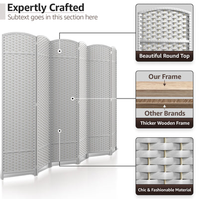 Séparateur de pièce Sorbus à 6 panneaux, cloison de séparation extra large et pliable, tissé à la main, à double charnière, en maille - 1,8 m