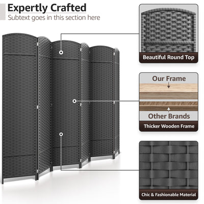 Séparateur de pièce Sorbus à 6 panneaux, cloison de séparation extra large et pliable, tissé à la main, à double charnière, en maille - 1,8 m