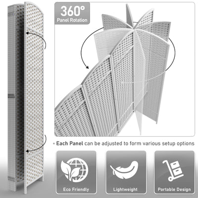 Séparateur de pièce Sorbus à 6 panneaux, cloison de séparation extra large et pliable, tissé à la main, à double charnière, en maille - 1,8 m