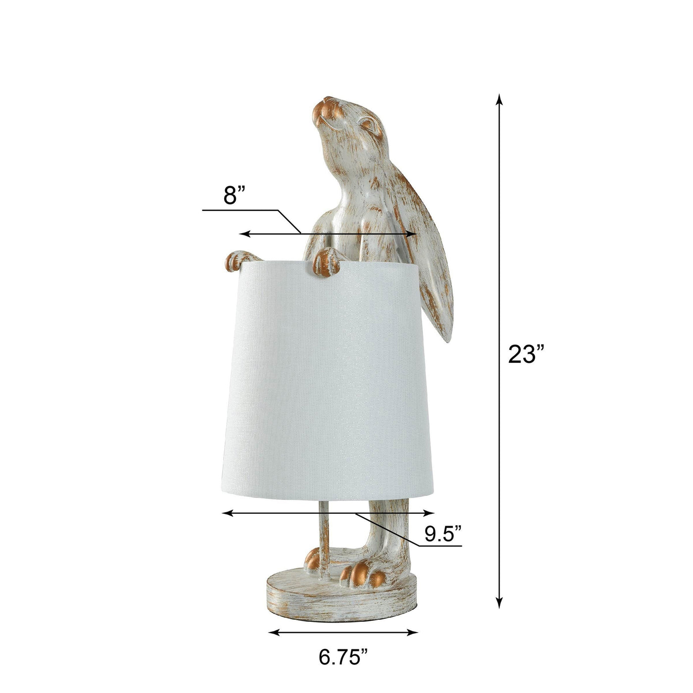 Lampe de bureau StyleCraft Malta en cuivre blanc délavé, motif lapin