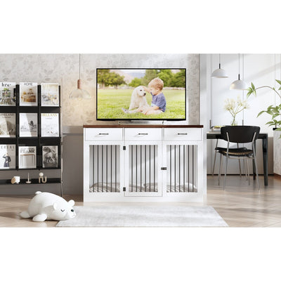 Élégant meuble en bois pour cage à chien avec rangement, 3 tiroirs