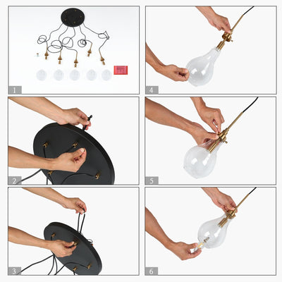Synia Lustre moderne à 5 lumières en forme de larme en verre pour escalier, entrée, haut plafond - 38,1 cm x 46,2 à 189,9 cm