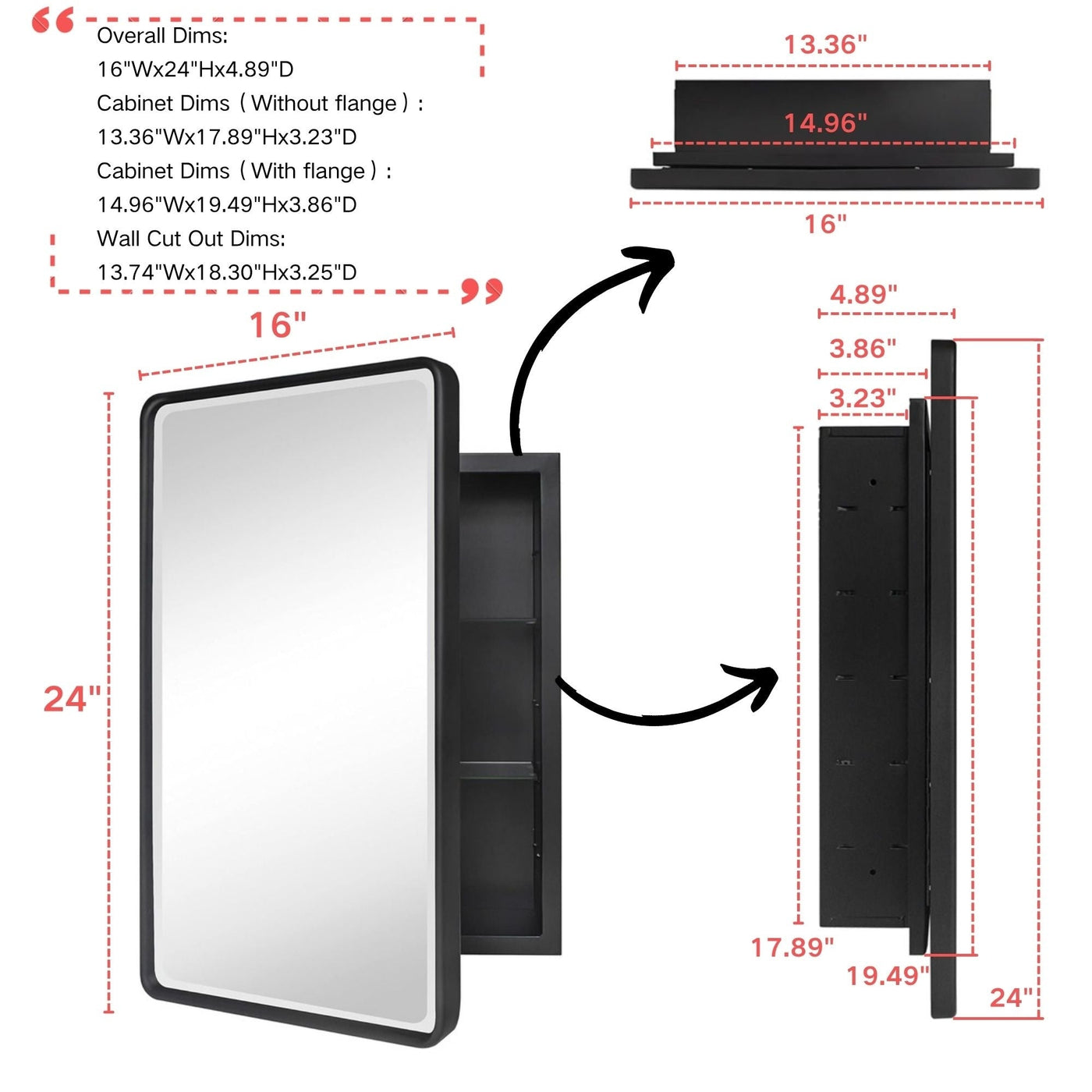 Armoires à pharmacie encastrées en métal de style ferme TEHOME avec miroir