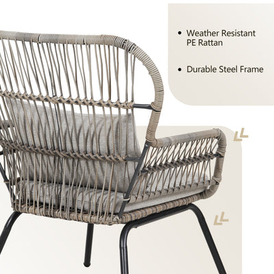 Ensemble de bistrot d'extérieur 3 pièces en osier, mobilier de jardin en rotin toutes saisons, chaises de patio avec coussins