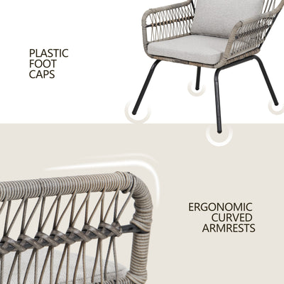 Ensemble de bistrot d'extérieur 3 pièces en osier, mobilier de jardin en rotin toutes saisons, chaises de patio avec coussins