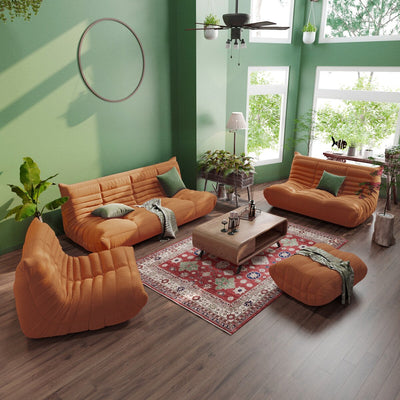 Ensembles de canapés-poufs en velours Teddy