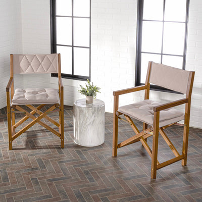 Chaise de réalisateur d'extérieur pliable en bois d'acacia, style Mid-Century, avec dossier matelassé en losanges et coussin, lot de 2 par JONATHAN Y