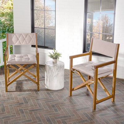 Chaise de réalisateur d'extérieur pliable en bois d'acacia, style Mid-Century, avec dossier matelassé en losanges et coussin, lot de 2 par JONATHAN Y