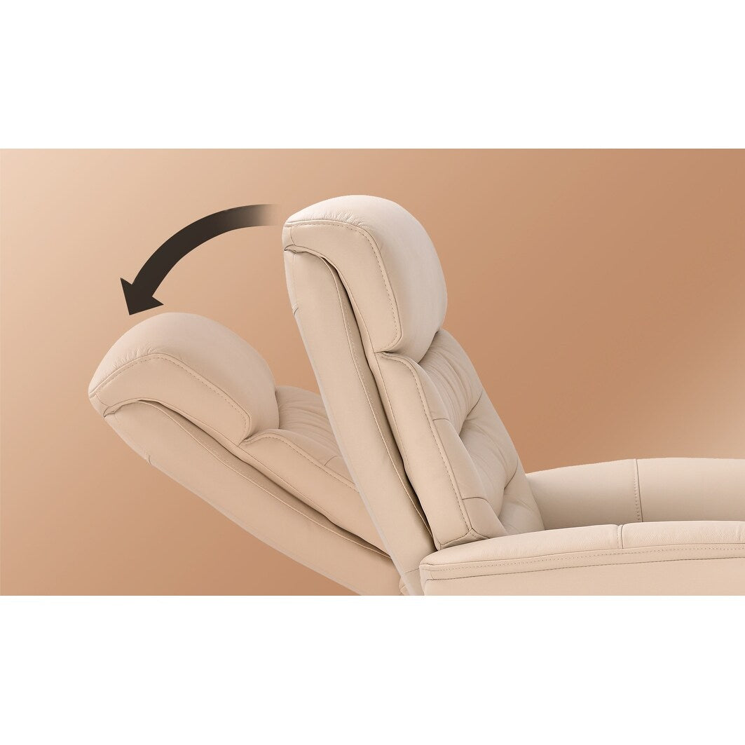 Fauteuil inclinable pivotant en cuir avec pouf de rangement assorti