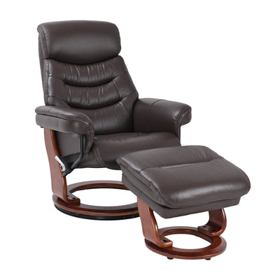 Fauteuil inclinable pivotant en cuir avec pouf de rangement assorti