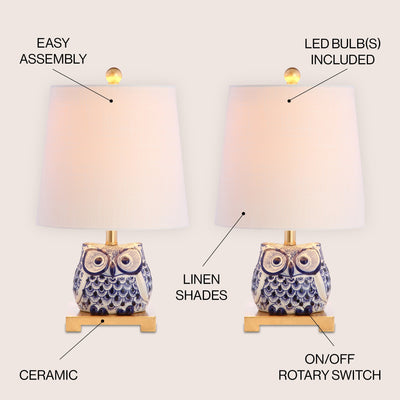 Mini lampe de table en céramique Tiki 16, bleu/blanc (lot de 2) par JONATHAN Y