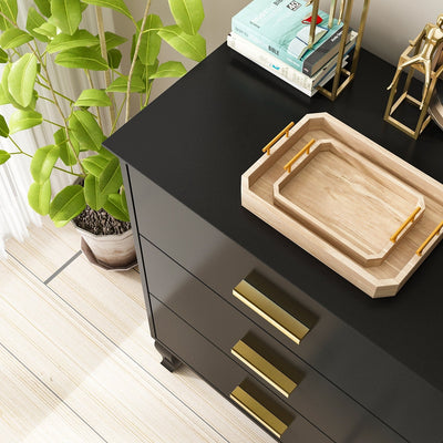 Commode double Timechee à 6 tiroirs, 47,2 po de largeur, pieds en bois massif, coffre laqué