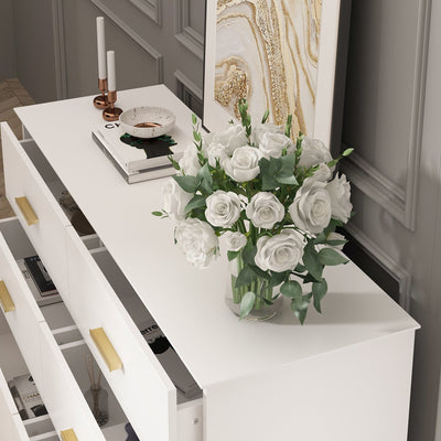 Commode double Timechee à 6 tiroirs, 47,2 po de largeur, pieds en bois massif, coffre laqué