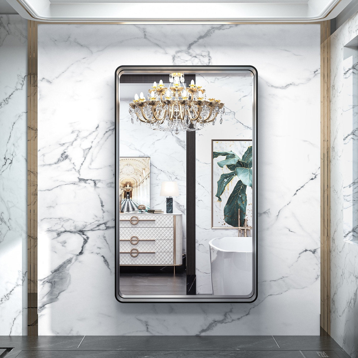 Miroir mural de salle de bain moderne à cadre en métal TokeShimi