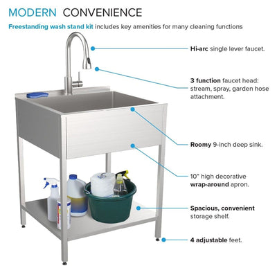 Évier de buanderie et lavabo en acier inoxydable Transolid EWS-2422S de 24 po de largeur x 22 po de profondeur x 35 po de hauteur - 24 po x 22 po