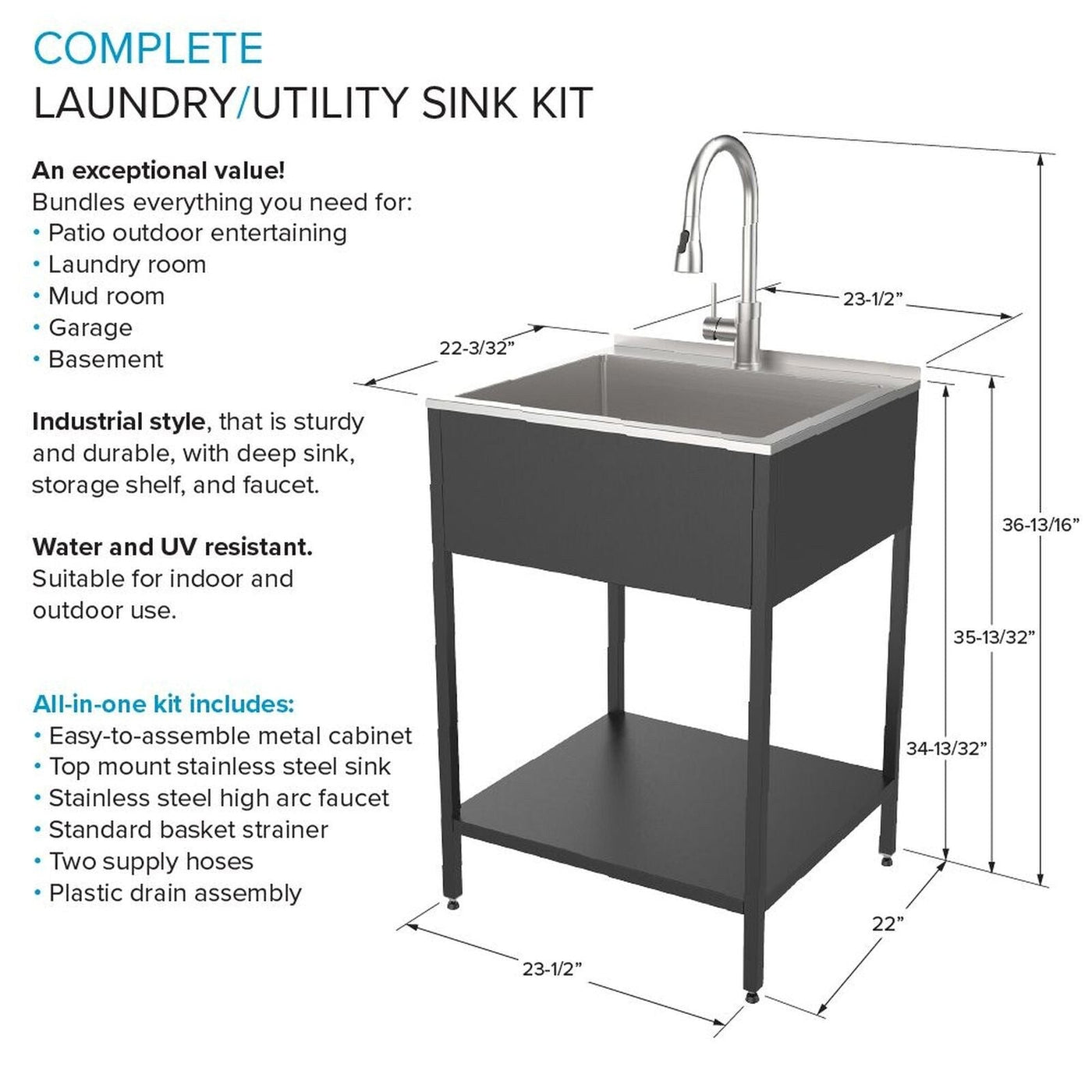Évier de buanderie et lavabo en acier inoxydable Transolid EWS-2422S de 24 po de largeur x 22 po de profondeur x 35 po de hauteur - 24 po x 22 po