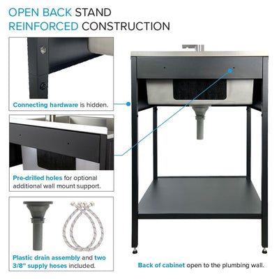 Évier de buanderie et lavabo en acier inoxydable Transolid EWS-2422S de 24 po de largeur x 22 po de profondeur x 35 po de hauteur - 24 po x 22 po