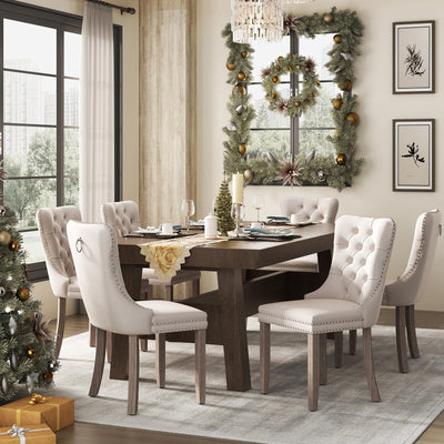 Chaise de salle à manger capitonnée en velours avec pieds en bois massif, lot de 6