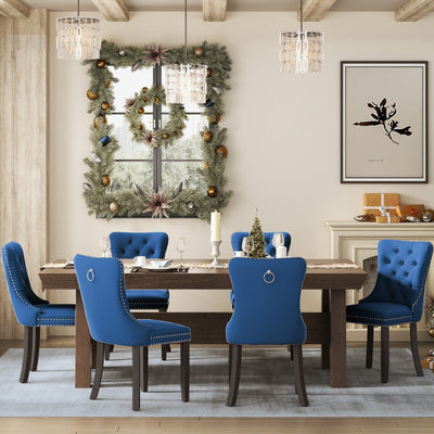 Chaise de salle à manger capitonnée en velours avec pieds en bois massif, lot de 6